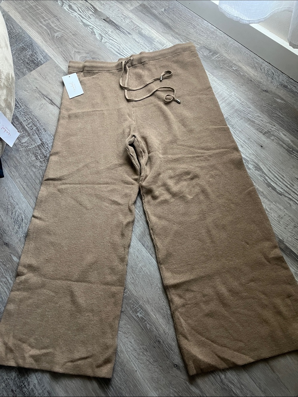 Isabel Maternity by Ingrid & Isabel Wide-Leg Knit Drawstring Pants in Camel